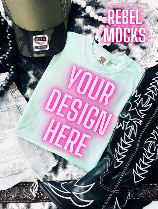 VIBIN CC Chalky Mint Tee Flat Lay Mock UP