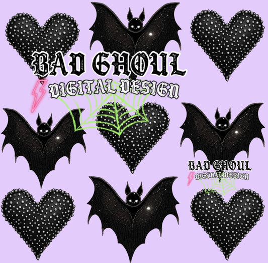 Bling Bats and Hearts PNG Download