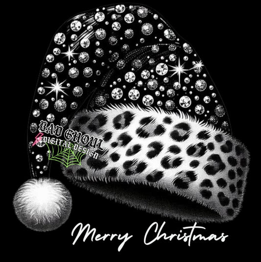 Merry Christmas Leopard Faux Bling Santa Hat PNG Download