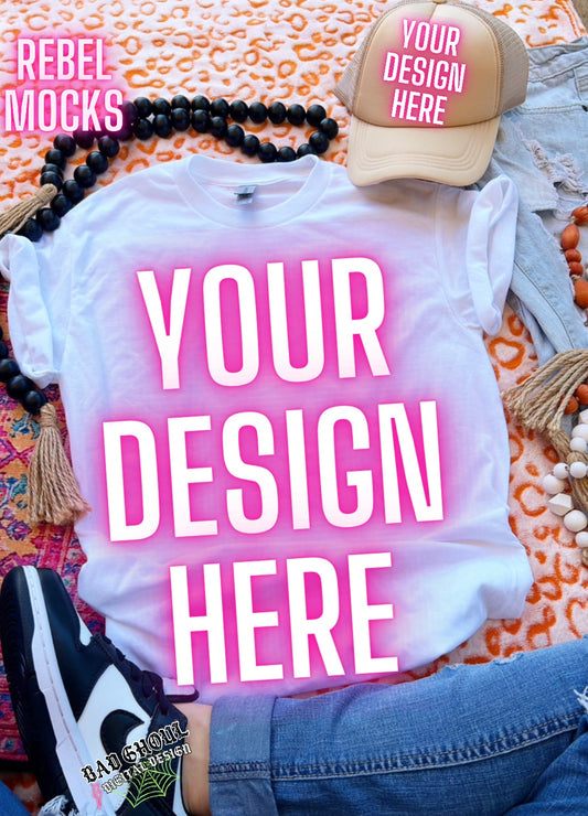 White Tee Boho Vibes TRENDING Flat Lay Mock up
