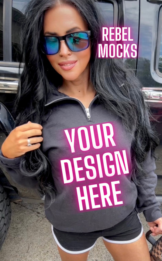 Jerzee Black 1/4 Zip Sweatshirt Model Mock Up