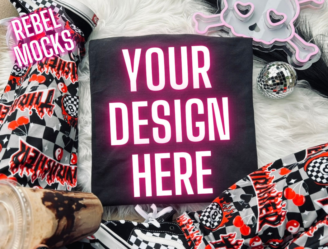 Black Tee Trending Alternative Flat Lay Mockup