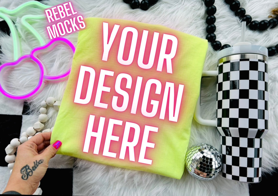 Neon Yellow Flat Lay Trending Mock Up Flat Lay