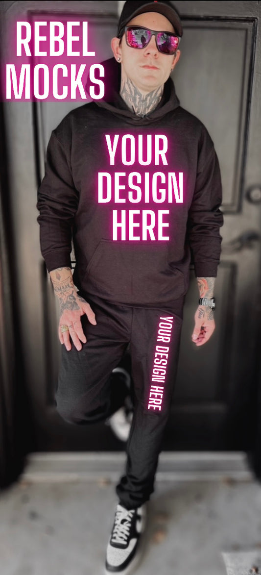 Mens Alt Style Black Hoodie & Black Sweats Model Mock Up