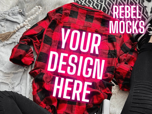 George Brand Red and Black Flannel Flat Lay Mock UP
