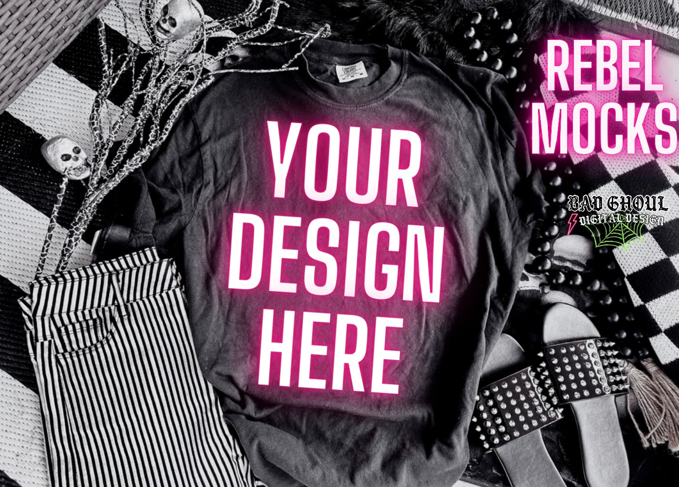 Spooky Vibes Black Flat Lay Mock Ups - 2 Mocks