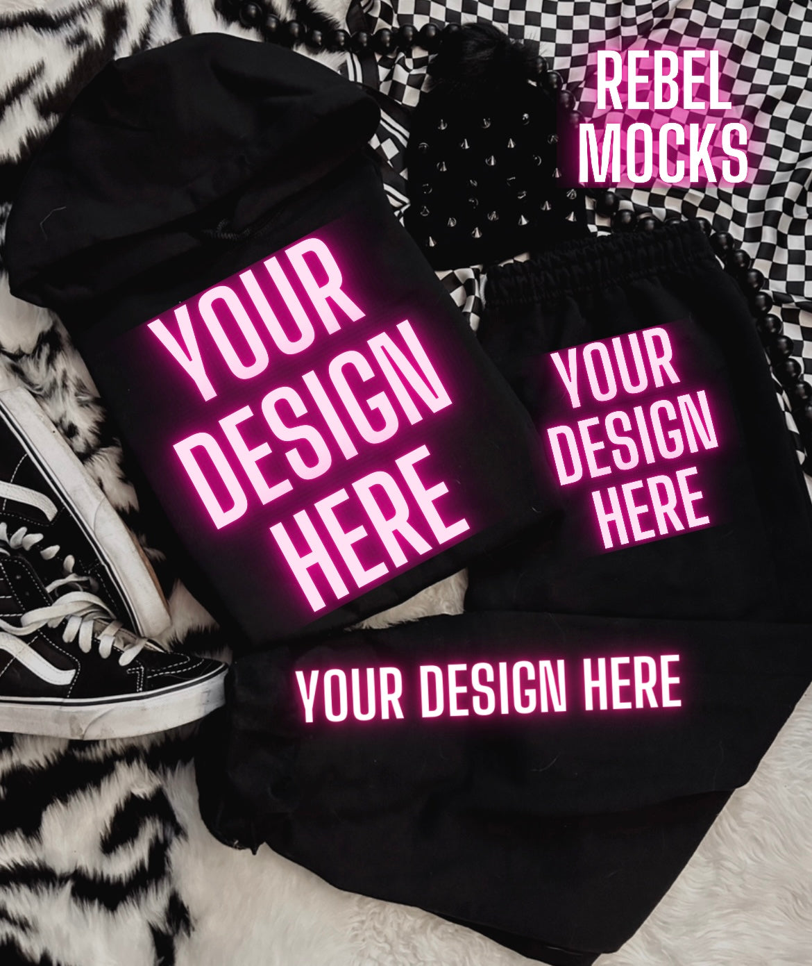 Black Sweat Sets Hoodie and Sweatpants Flat Lay Mock Up TRENDING VIBES