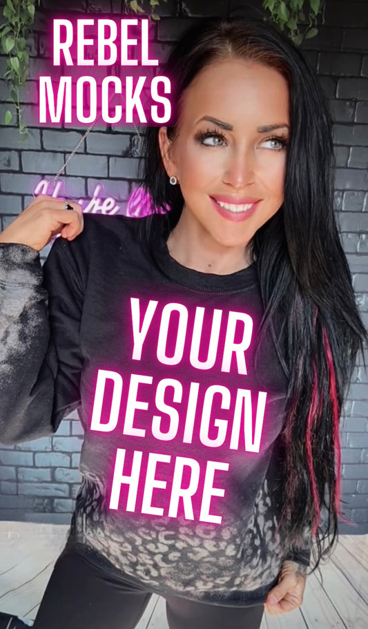 Black Leopard Acid Wash Crew Neck Sweatshirt IRL Model Mock Up TRENDING VIBES