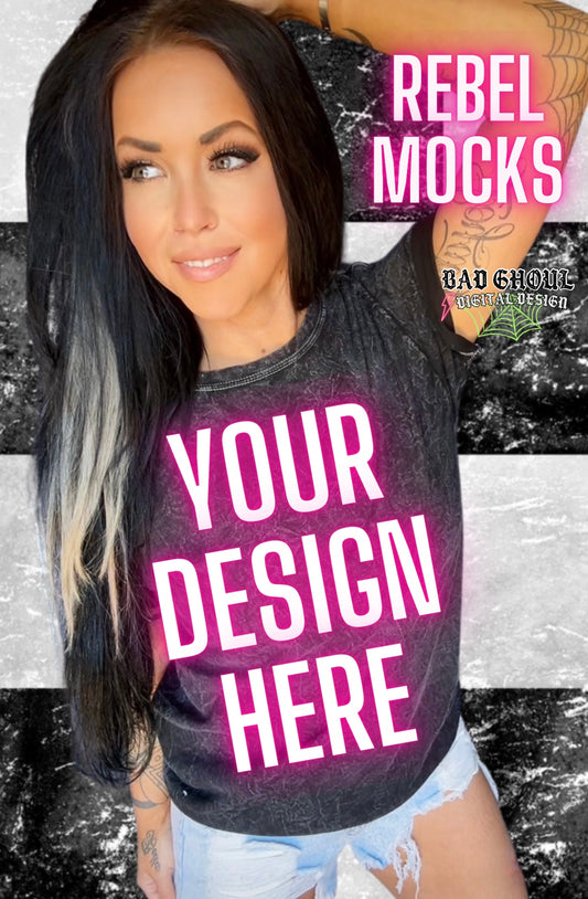Mineral Wash Model Mock Trendy Background Tee IRL Mock Up