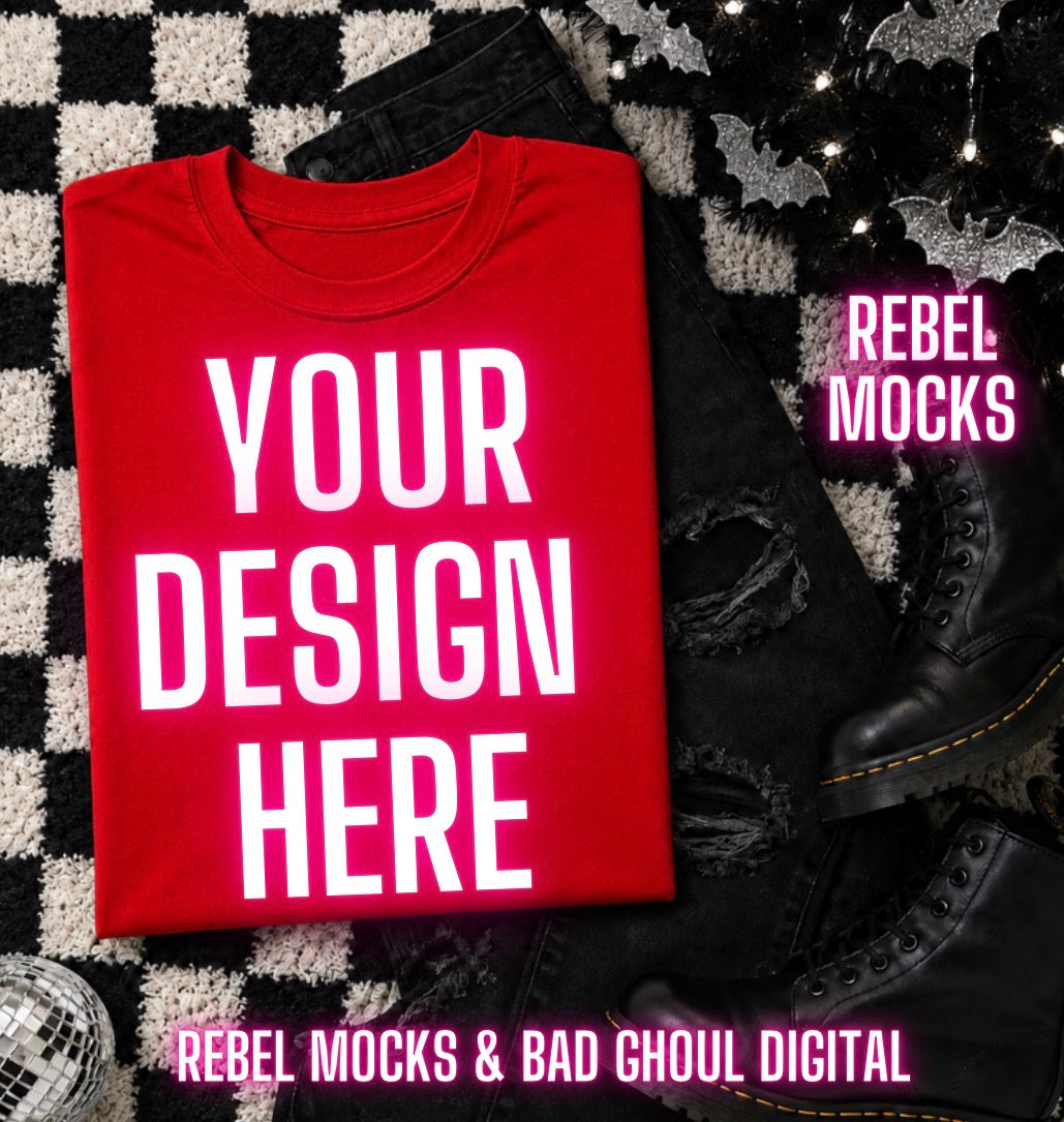 Red Tee|Edgy Holiday Alternative Mock Up
