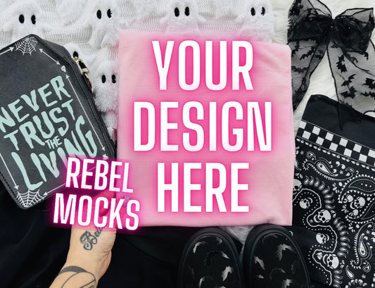 Light Pink Tee Edgy Alt Flat Lay Checkered Mock up