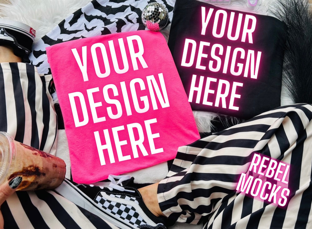 Neon Pink and Black Tee Trending Alternative Flat Lay Mockup