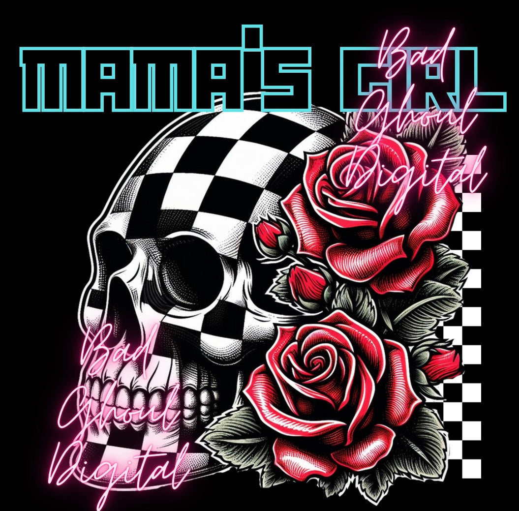 Mamas Girl Checkered Skull Download PNG sub and DTF friendly