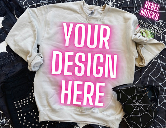 Trendy Sand Crew Neck Flat Lay Mock UP