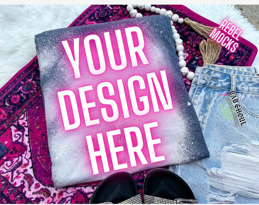 Dark Heather Bleach Tee TRENDING Flat Lay Mock up