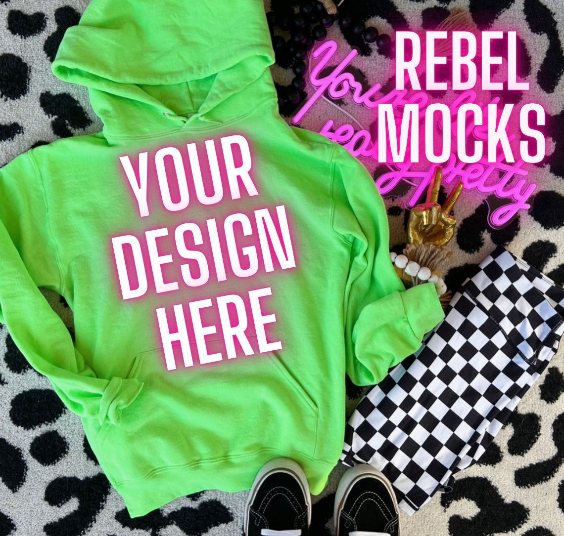 Jerzee Neon Green Hoodie Flat Lay Mock Up TRENDING