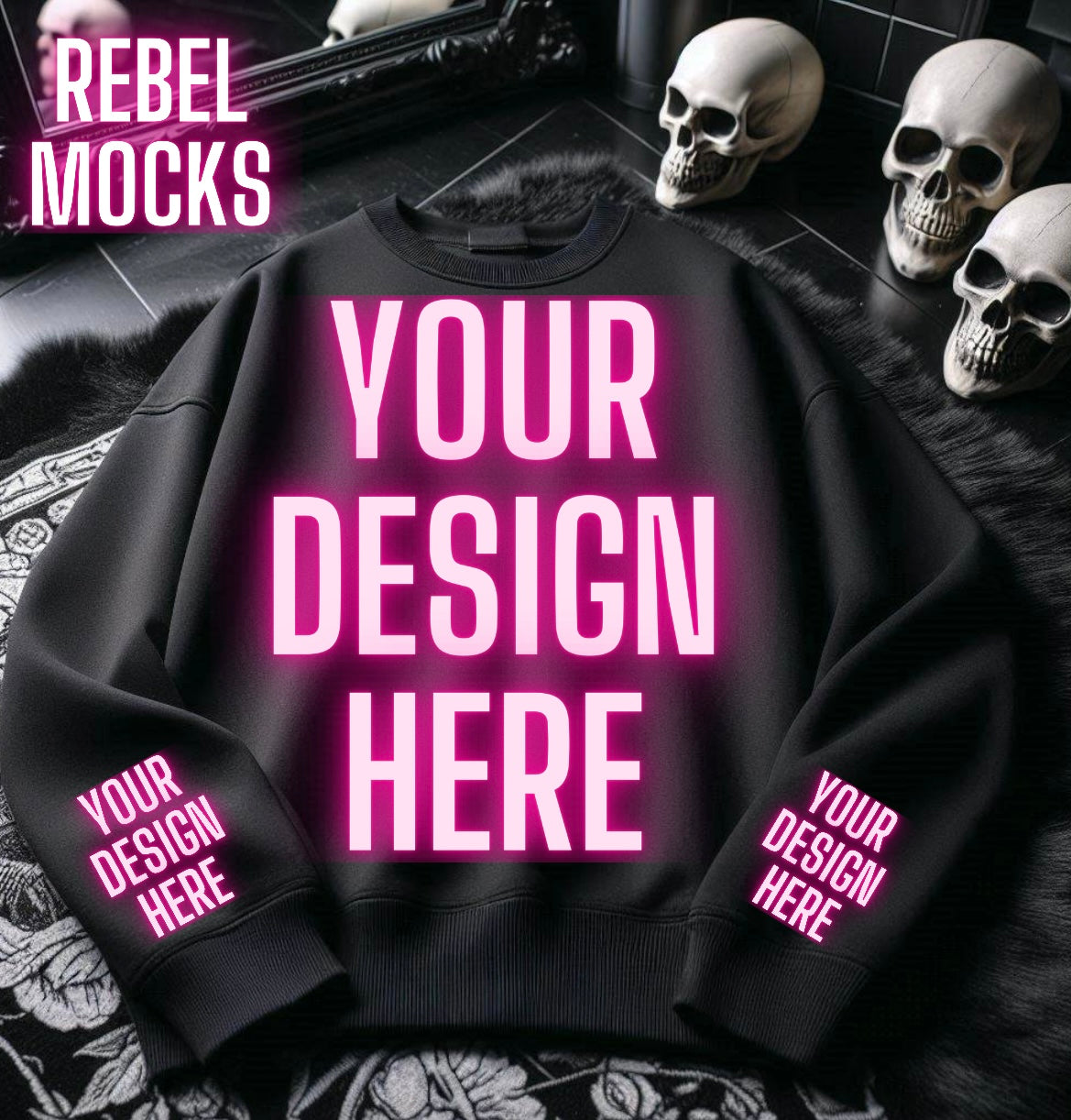 Black Crewneck Sweatshirt Alternative Flat Lay Mock Up