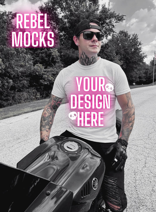 MOTO Mens White Tee Edgy Trendy Mock Up
