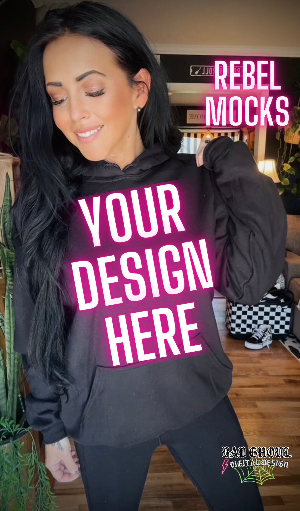 Black Hoodie Trendy Model Mock Up