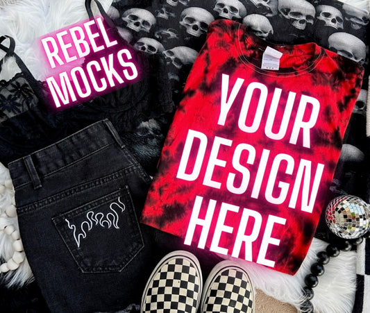 Red & Black Dyenomite Mock Up Trendy Edgy Vibes Flat Lay