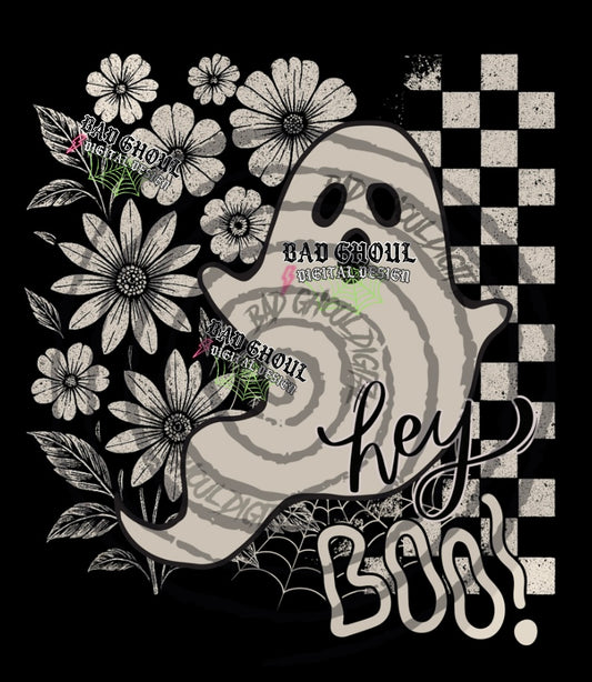 Hey Boo Checkered PNG DOWNLOAD Black Fabric Only