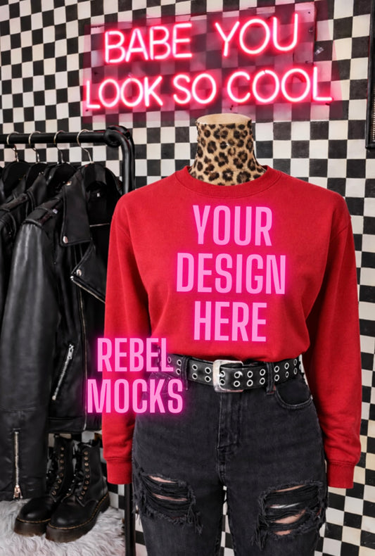 Red Crewneck Sweatshirt Retail Display Edgy Alternative Mock  Up