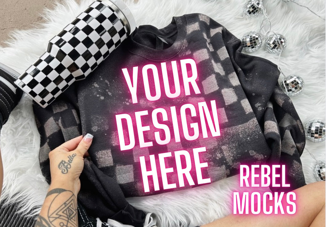 Checkered Black Acid Wash Crew Neck Sweatshirt