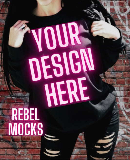 Black Crew Neck Sweatshirt Edgy Alt Trendy Model Mock Up