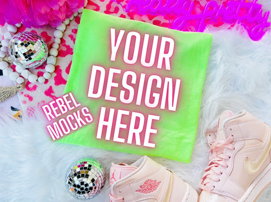 Neon Green Trending Mock Up Flat Lay
