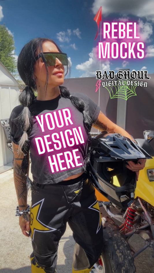Moto Black Mid Crop Model Mock Up