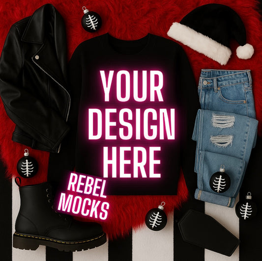 Holiday Black Crew Edgy Alternative Mock  Up