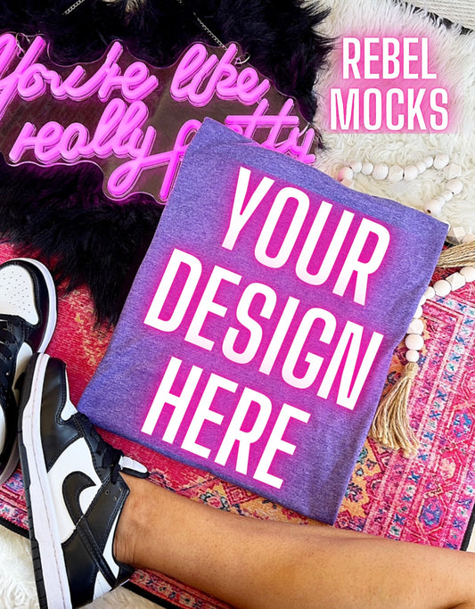 Heather Purple Tee Trendy flat lay Mock