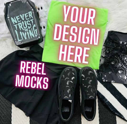 Neon Green Tee Edgy Alt Flat Lay Checkered Mock up