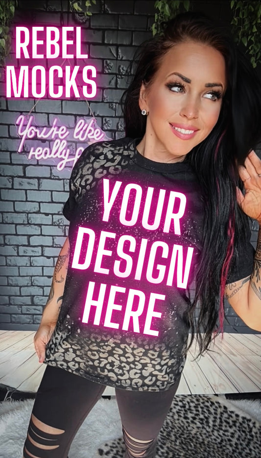 Black leopard Acid Wash Tee IRL Model Mock Up TRENDING VIBES