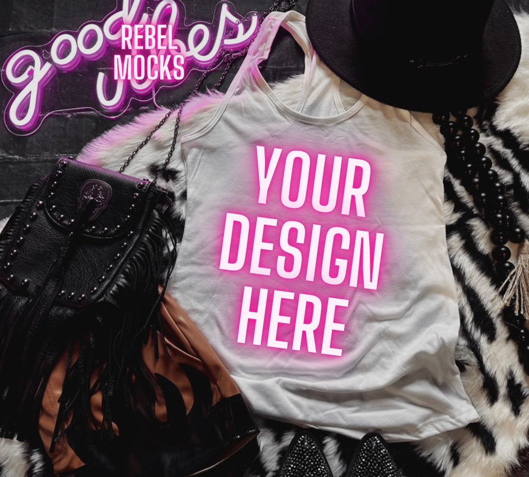 White Tank Mock Up Trendy Edgy Vibes Flat Lay 2 mocks