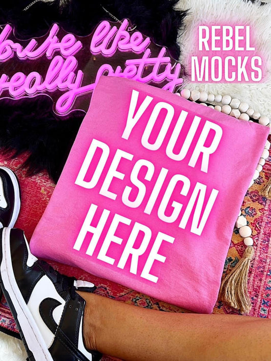 Neon Pink Crew Neck Sweatshirt Trendy flat lay Mock