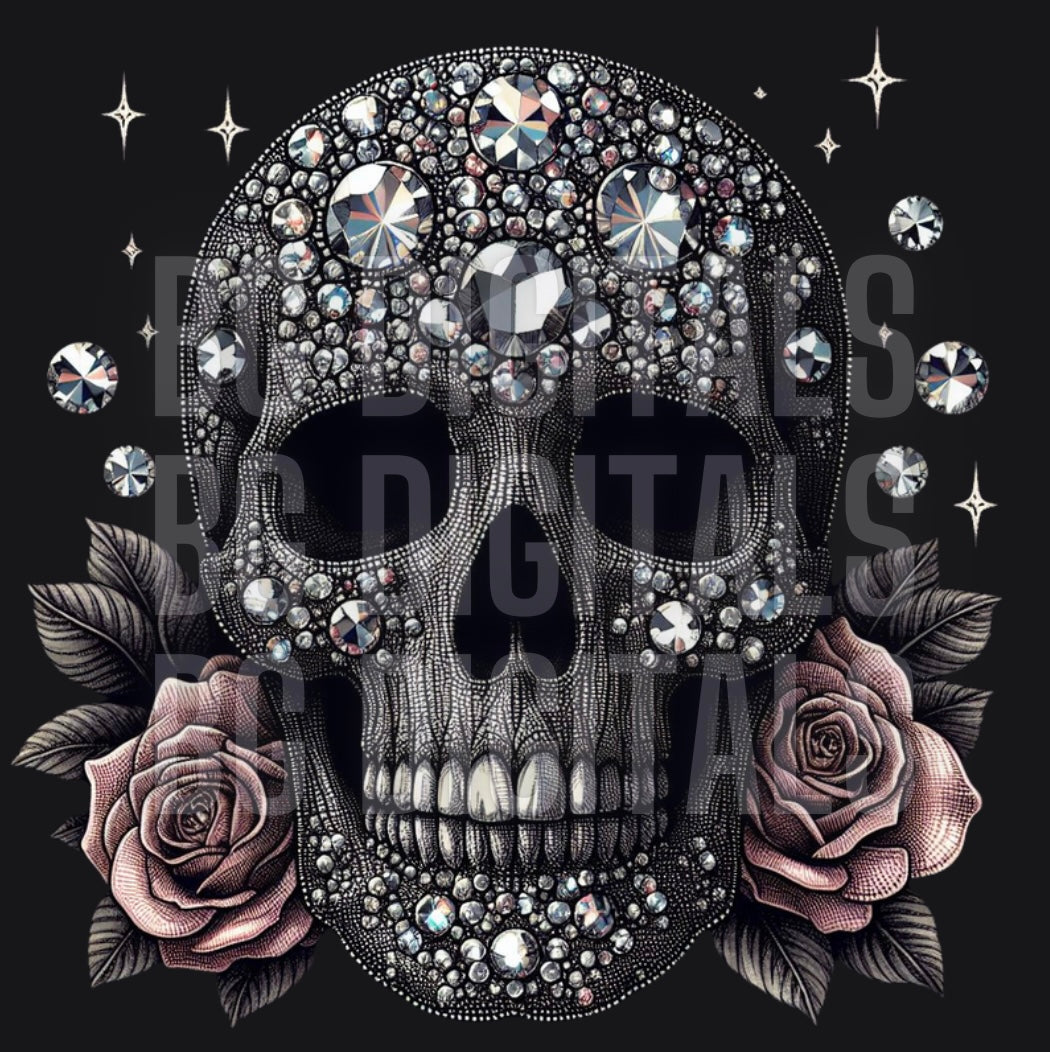 Bling Skull and Roses PNG Download