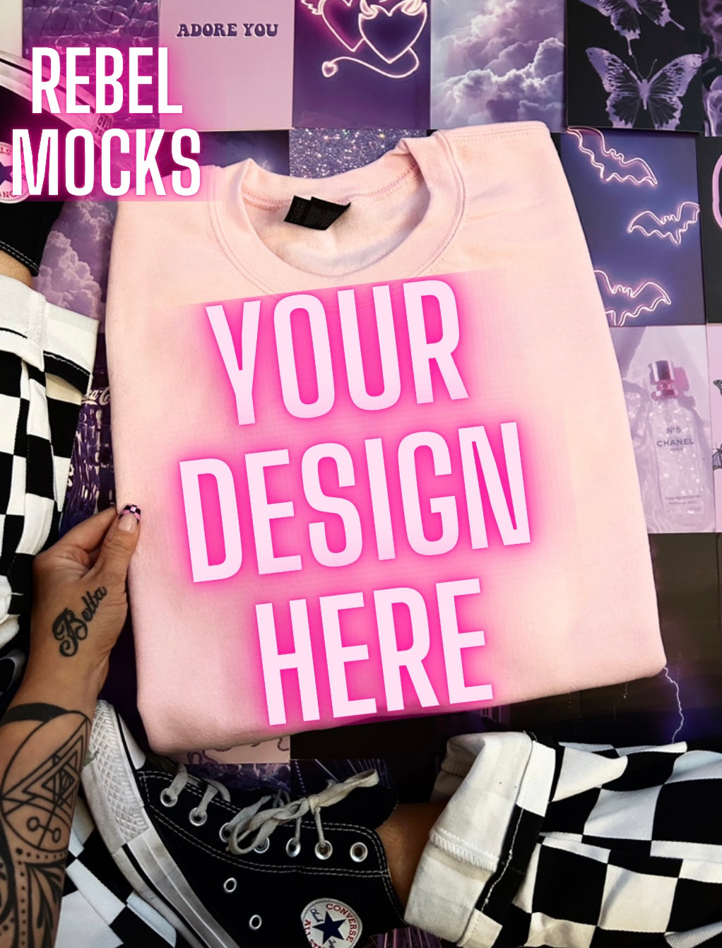 Edgy Aesthetic pink Flat Lay Trendy Mock Up