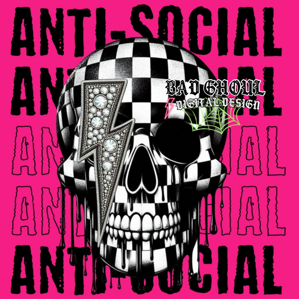 Faux Bling Anti Social skull PNG download