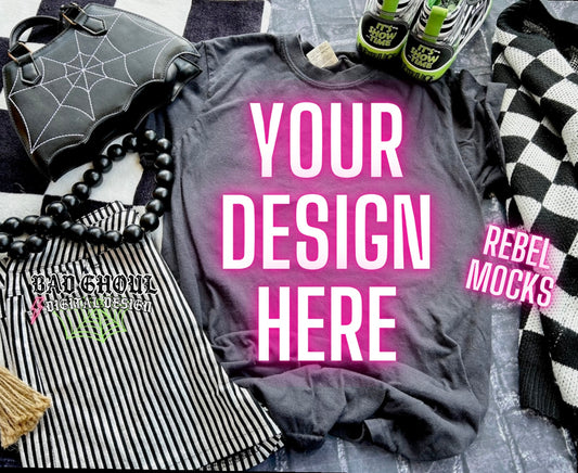 Black Tee Flat Lay Mock Up TRENDING