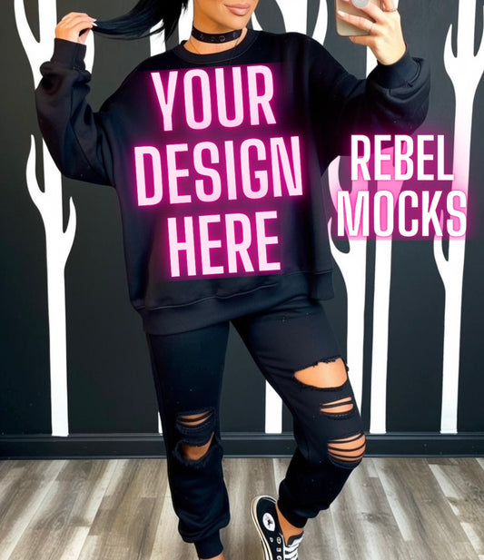 Black Sweatshirt Edgy Model Mock Up