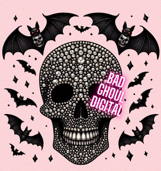 Faux Bling Skull and Bat PNG Download