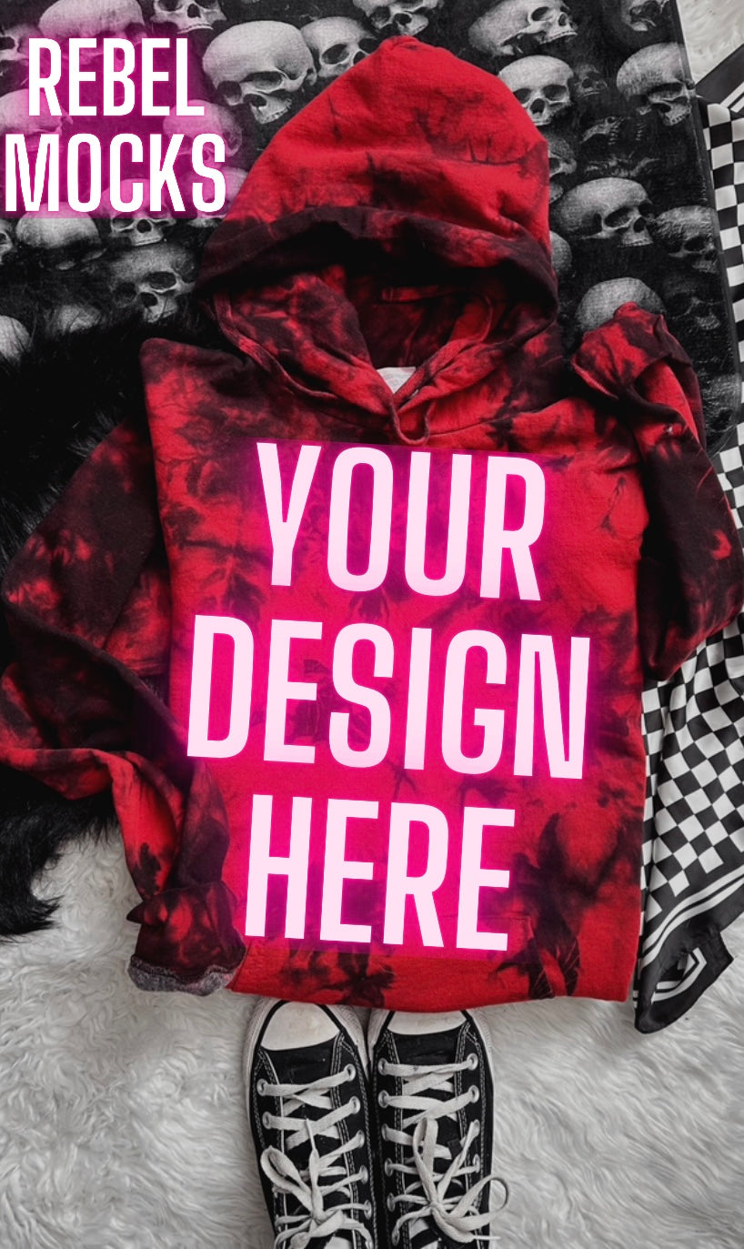 Red and Black Crystal Dye Hoodie Sweatshirt Trendy Mock Up