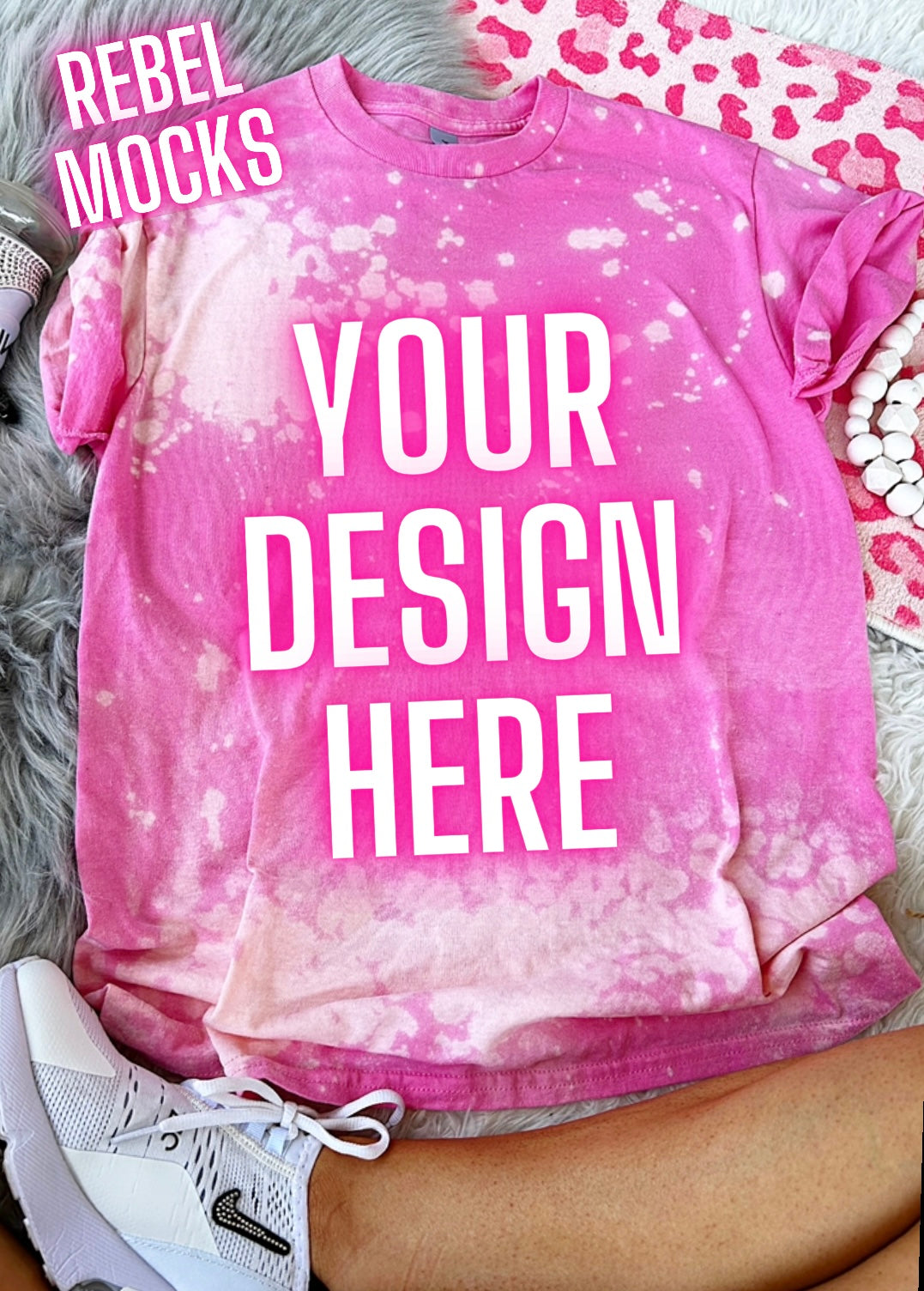 Pink Acid Wash Tee flat lay Mock Up TRENDY Clean Vibes