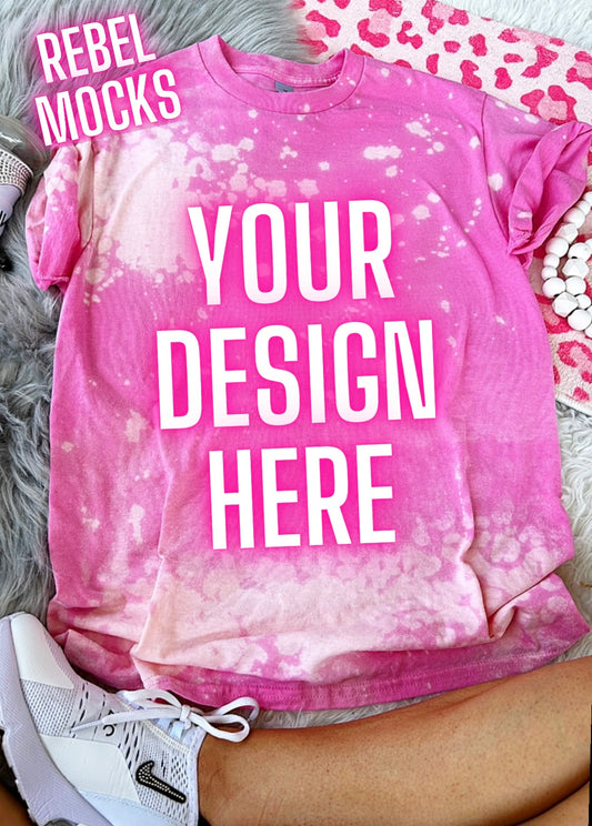 Pink Acid Wash Tee flat lay Mock Up TRENDY Clean Vibes