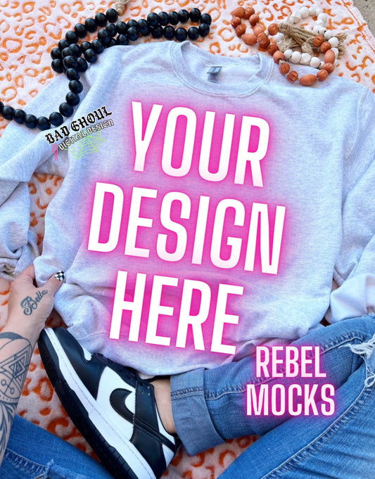 Ash Crew Neck Sweatshirt Boho Vibes TRENDING Flat Lay Mock up