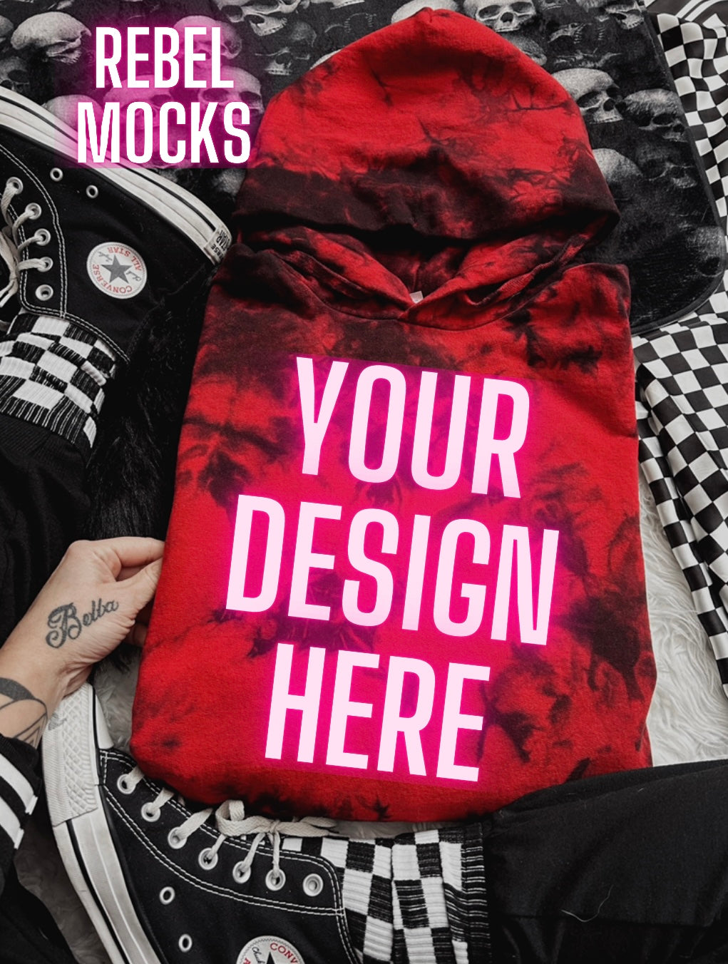 Red and Black Crystal Dye Hoodie Sweatshirt Trendy Mock Up