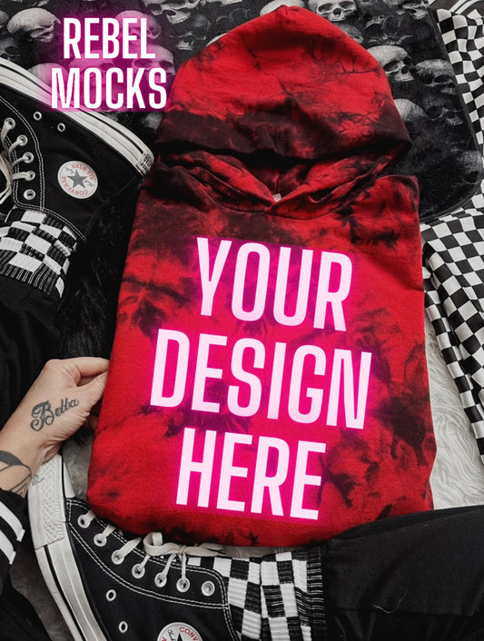 Red and Black Crystal Dye Hoodie Sweatshirt Trendy Mock Up