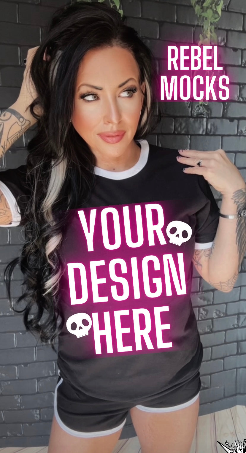 Black and White Ringer Tee Model Mock Edgy alt Vibes Mock Up