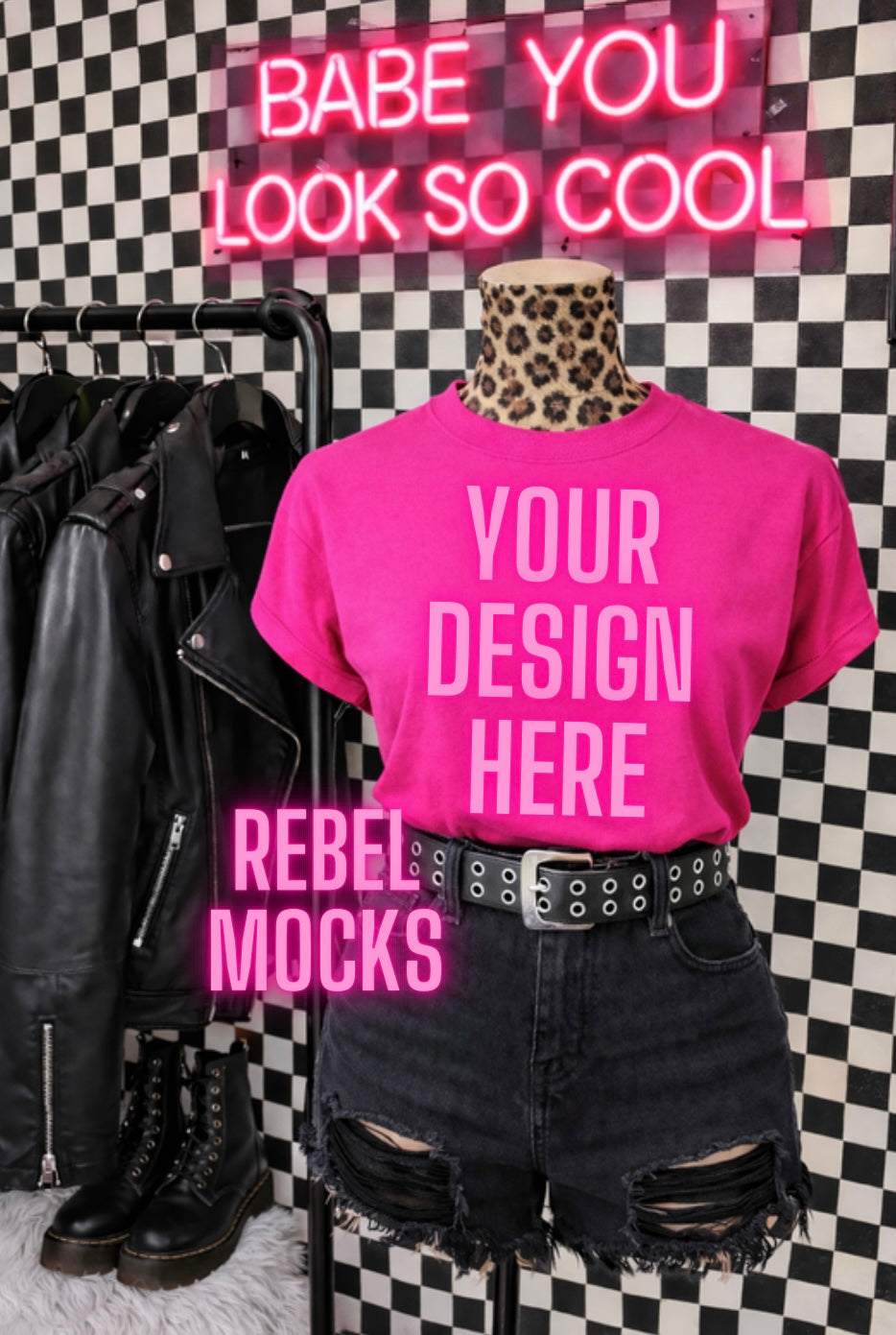 Hot Pink Heliconia Tee Retail Display Edgy Alternative Mock  Up